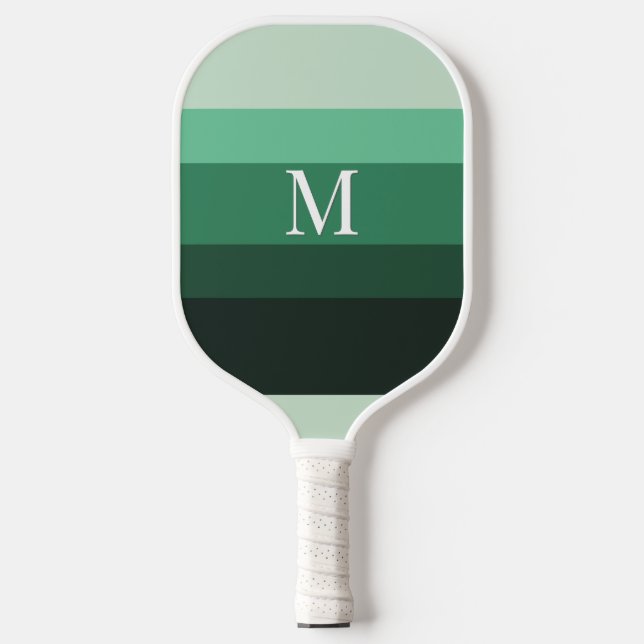 Palas De Pickleball Modern Green Gradient Striped Monogram (Anverso)