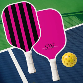 Palas De Pickleball Modern Minimalist Stripes Hot Pink Black Custom