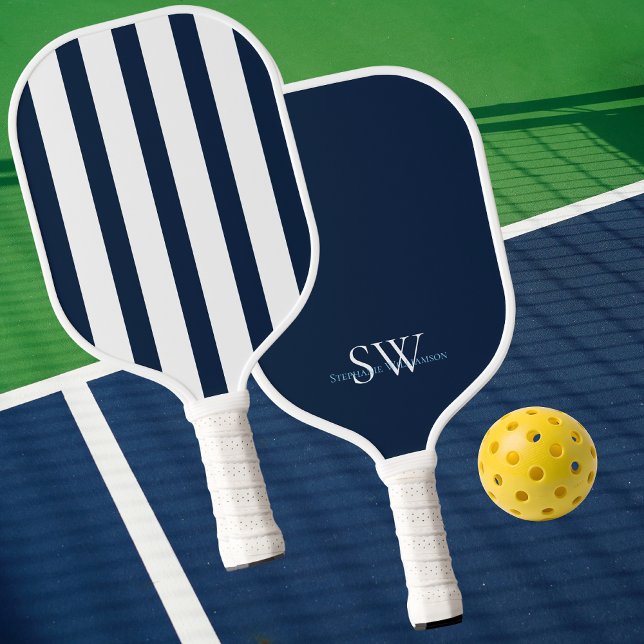 Palas De Pickleball Modern Minimalist Stripes Navy Blue White Custom (Subido por el creador)