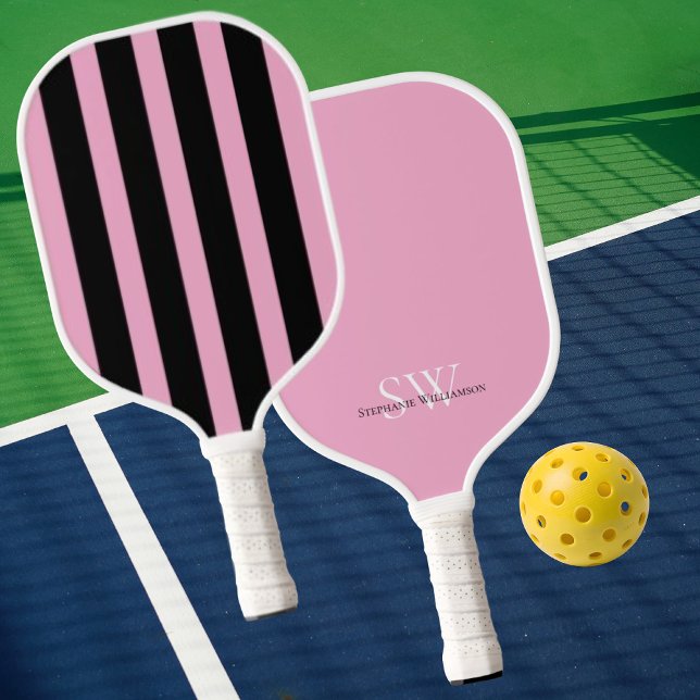 Palas De Pickleball Modern Minimalist Stripes Pink Black Custom (Subido por el creador)