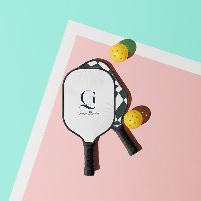 Palas De Pickleball Modern Monogram | Checkerboard Pattern Design (Subido por el creador)