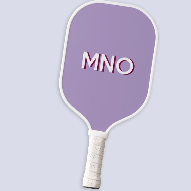 Palas De Pickleball Modern Monogram Initials Drop Shadow Pastel Lilac (Modern monogram initials drop shadow personalized pickleball paddle in lilac)