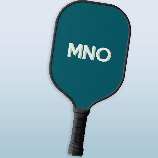 Palas De Pickleball Modern Monogram Initials Drop Shadow Teal Green (Modern monogram initials personalized drop shadow teal green pickleball paddle)