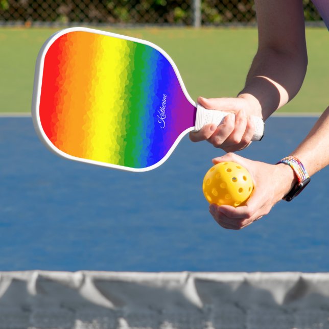 Palas De Pickleball Modern Rainbow Mosaic Script Name (in situ)