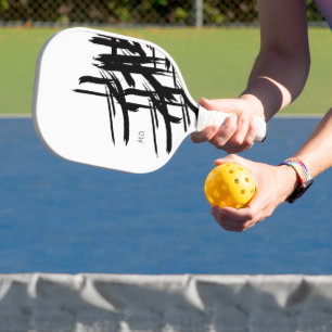 Palas De Pickleball Modern Strokes Iniciales en blanco negro Personali