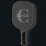 Palas De Pickleball Moderna caligrafía de estilo monogramado gris negr<br><div class="desc">Moderna caligrafía estilizada monogramada en remo de bolas de pato negro y gris</div>