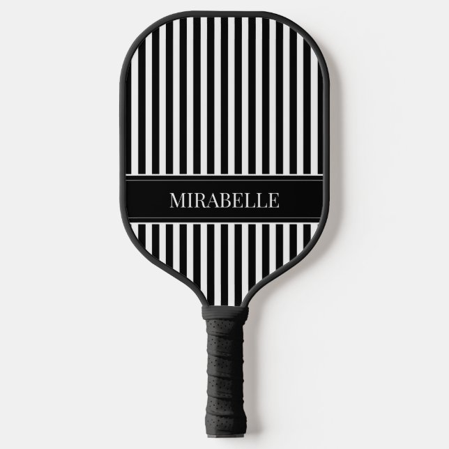 Palas De Pickleball Modernas franjas en blanco y negro personalizadas (Anverso)