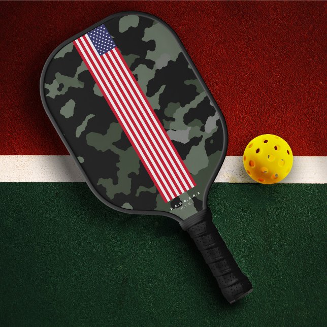 Palas De Pickleball Moderno 4 de julio Bandera de Estados Unidos Nombr (Modern 4th of July US Flag Camouflage Custom Name Pickleball Paddle
)