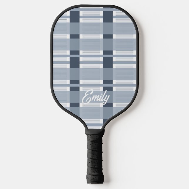 Palas De Pickleball Moderno Blue Soft Plaid Name Pickleball Paddle (Anverso)