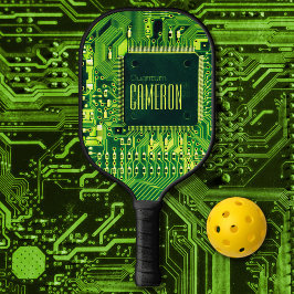 Palas De Pickleball Moderno circuito impreso verde Microchip Geek Pers
