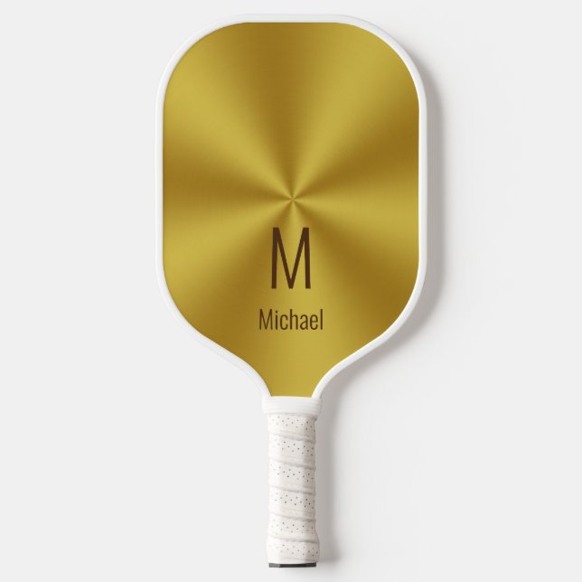Palas De Pickleball Moderno Faux Gold Name & Monogram (Anverso)