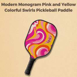 Palas De Pickleball Moderno Monograma Bañones rosados y amarillos colo