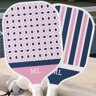 Palas De Pickleball Modernos Iniciales de Patrón Geométrico Rosa Azul