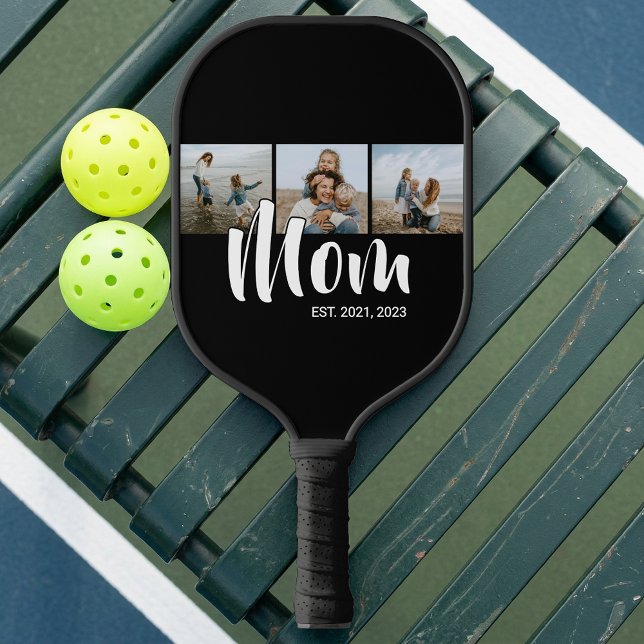 Palas De Pickleball Mom Established Modern Bold Script Black 3 Photo (Mom Established Modern Bold Script Black 3 Photo Pickleball Paddle)