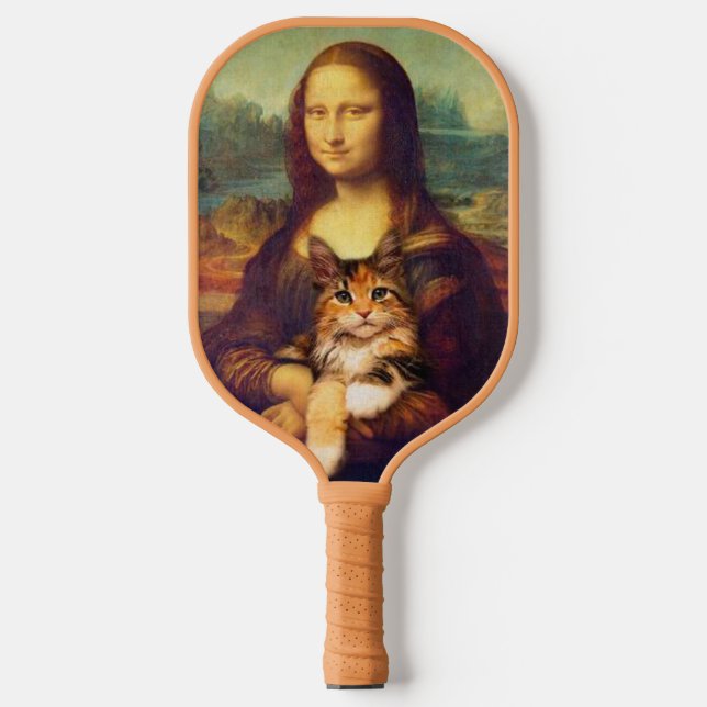 Palas De Pickleball Mona Lisa sosteniendo a su gato mascota Leonardo d (Anverso)