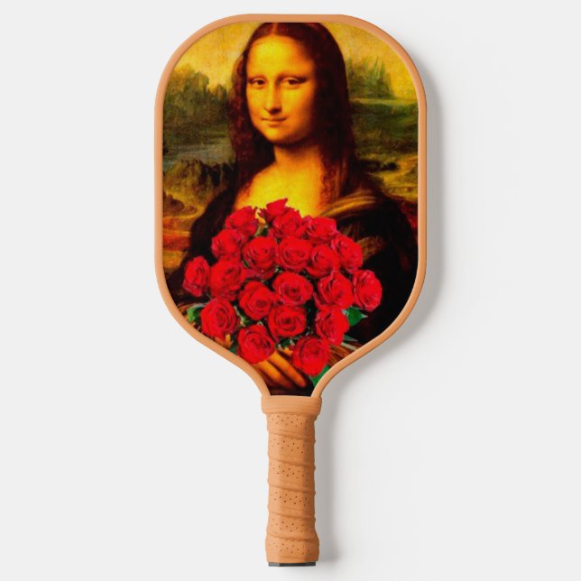 Palas De Pickleball Mona Lisa sosteniendo rosas rojas Leonardo Da Vinc (Anverso)
