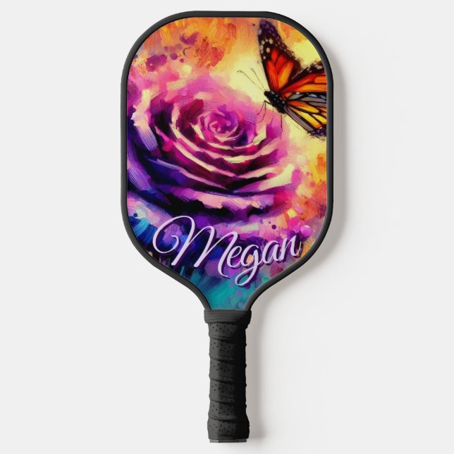 Palas De Pickleball Monarch Butterfly on Rose at Sunset Personalized (Anverso)