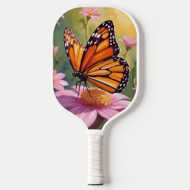 Palas De Pickleball Monarch Butterfly Pink Flower Floral Painting (Anverso)