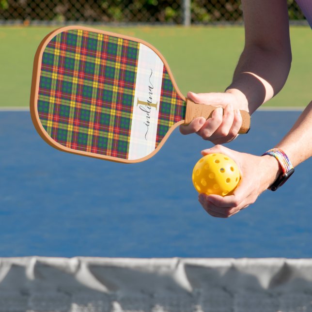Palas De Pickleball Monogram Script Name Plaid Clan Buchanan Tartan (in situ)
