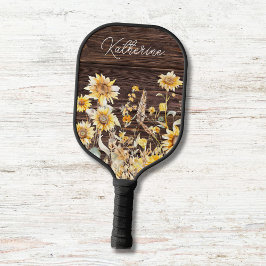 Palas De Pickleball Monograma Acuarela Amarillo de la Madera de Campo 