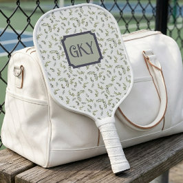 Palas De Pickleball Monograma acuarela en verde oliva patrón francés