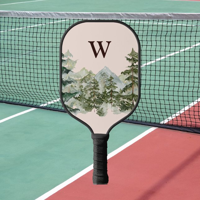 Palas De Pickleball Monograma acuarela Pine Forest & Mountain Rustic (In situ)