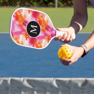Palas De Pickleball Monograma Acuarela Rosa Naranja Abstracto