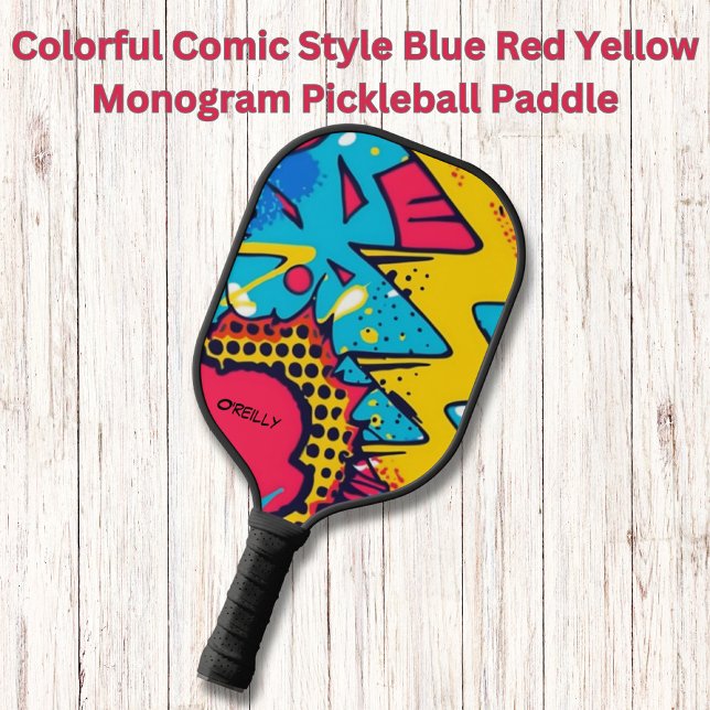 Palas De Pickleball Monograma amarillo rojo azul de estilo cómico colo (Subido por el creador)