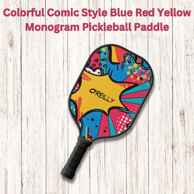 Palas De Pickleball Monograma amarillo rojo azul de estilo cómico colo (Subido por el creador)