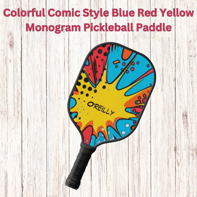 Palas De Pickleball Monograma amarillo rojo azul de estilo cómico colo (Subido por el creador)