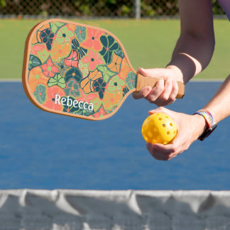 Palas De Pickleball Monograma Añadir nombre Retro Flor Funky Colorida