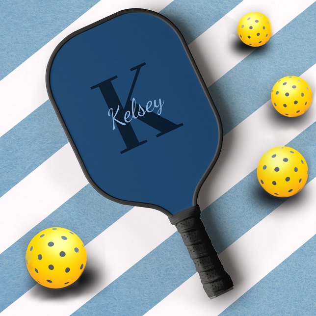 Palas De Pickleball Monograma azul básico inicial + nombre (Subido por el creador)