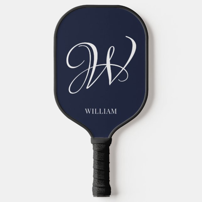 Palas De Pickleball Monograma azul de la marina elegante personalizada (Anverso)