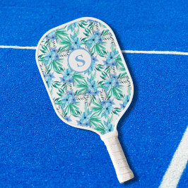 Palas De Pickleball Monograma Azul Floral Tropical
