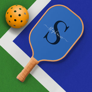 Palas De Pickleball Monograma azul Nombre inicial Simple Mínimo