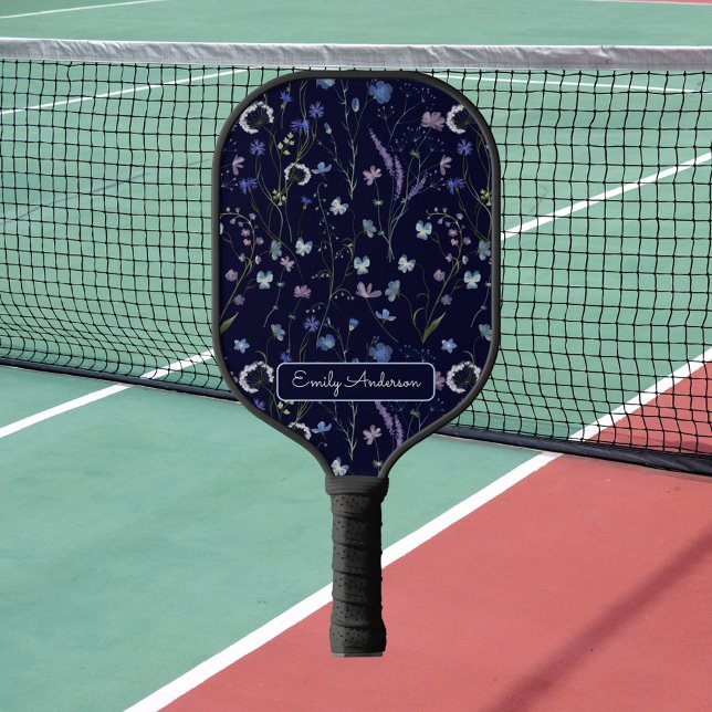Palas De Pickleball Monograma Azul Púrpura Bonito Flor silvestre Flora (In situ)