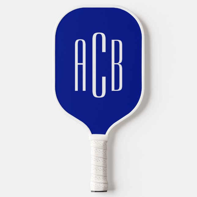 Palas De Pickleball Monograma azul real de tres letras simple (Anverso)