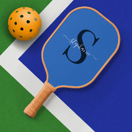 Palas De Pickleball Monograma azul simple lindo inicial + nombre