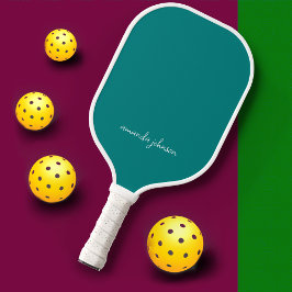 Palas De Pickleball Monograma azul Verde azulado simple y elegante