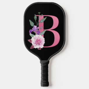 Palas De Pickleball Monograma B rosa decorativo con flores rosas