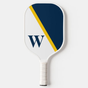 Palas De Pickleball Monograma blanco amarillo amarillo azul de la escu