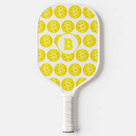 Palas De Pickleball Monograma blanco amarillo con baloncesto