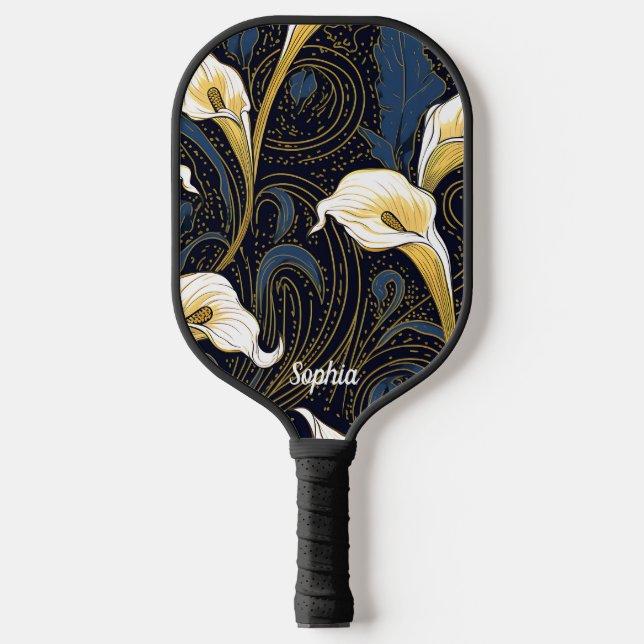 Palas De Pickleball Monograma blanco azul negro azul gótico Lily Flora (Anverso)