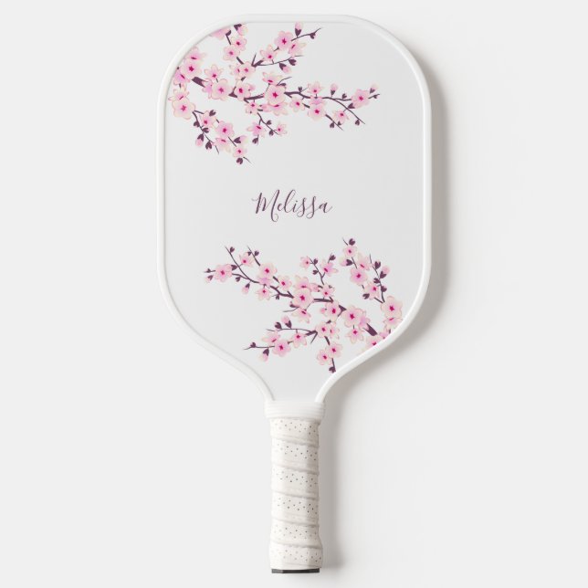 Palas De Pickleball Monograma blanco con flores de cerezo (Anverso)