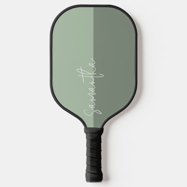 Palas De Pickleball Monograma blanco de dos pantallas verde salado (Anverso)