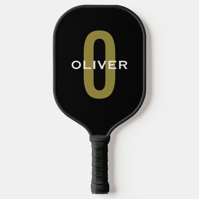 Palas De Pickleball Monograma blanco dorado negro personalizado (Anverso)
