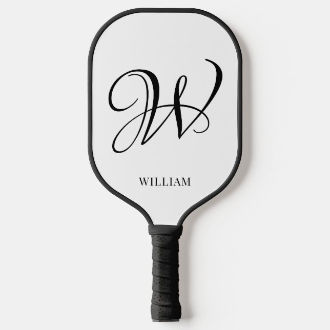 Palas De Pickleball Monograma blanco elegante personalizado inicial (Anverso)