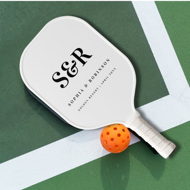 Palas De Pickleball Monograma blanco negro simple boda (Subido por el creador)