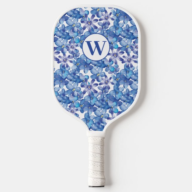 Palas De Pickleball Monograma Blue Floral Paddle (Anverso)
