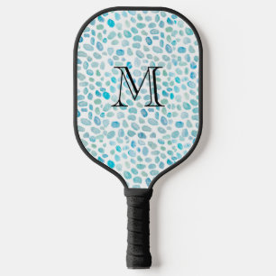 Palas De Pickleball Monograma Blue Sea Glass Textura Resumen Pintura